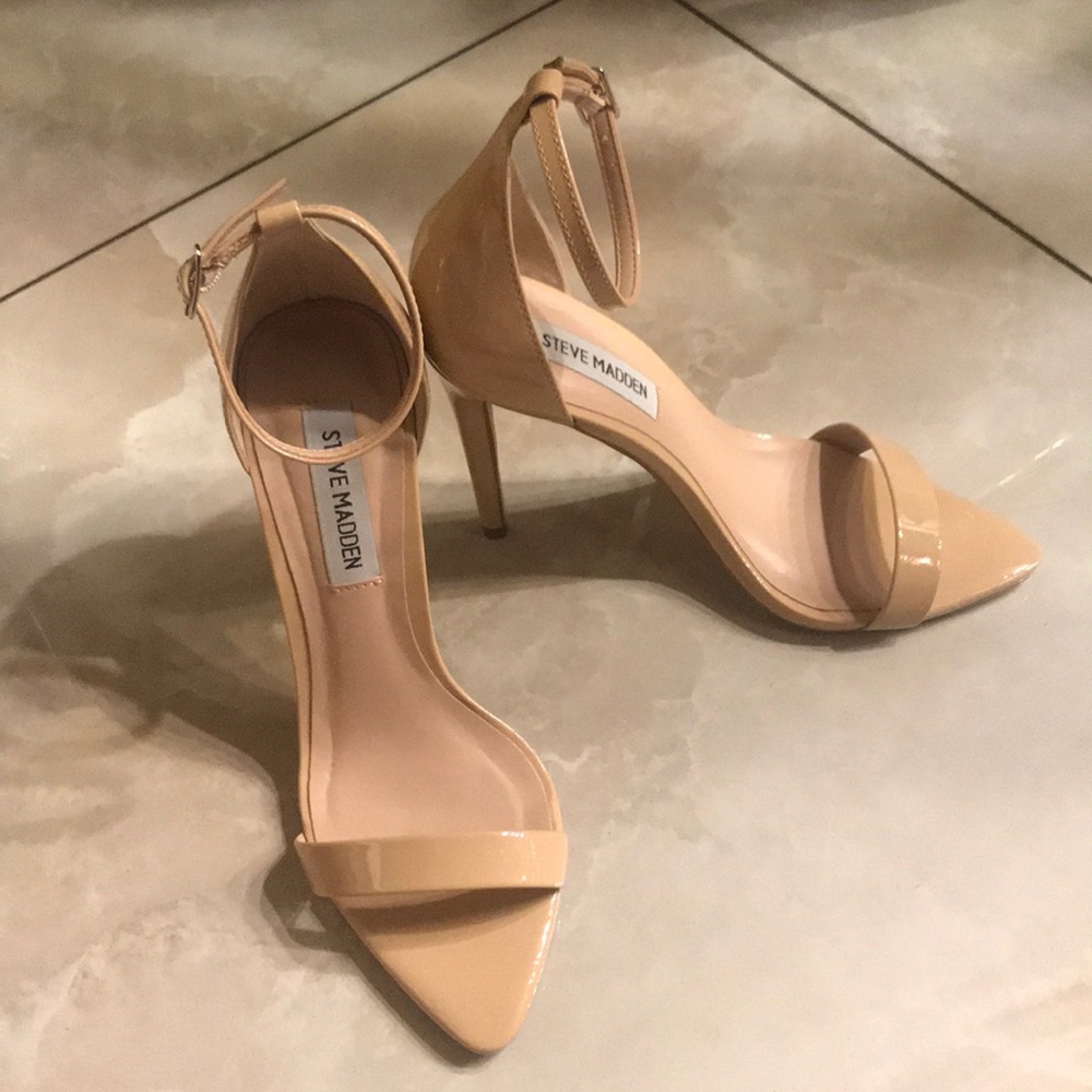 Blush patent leather heels